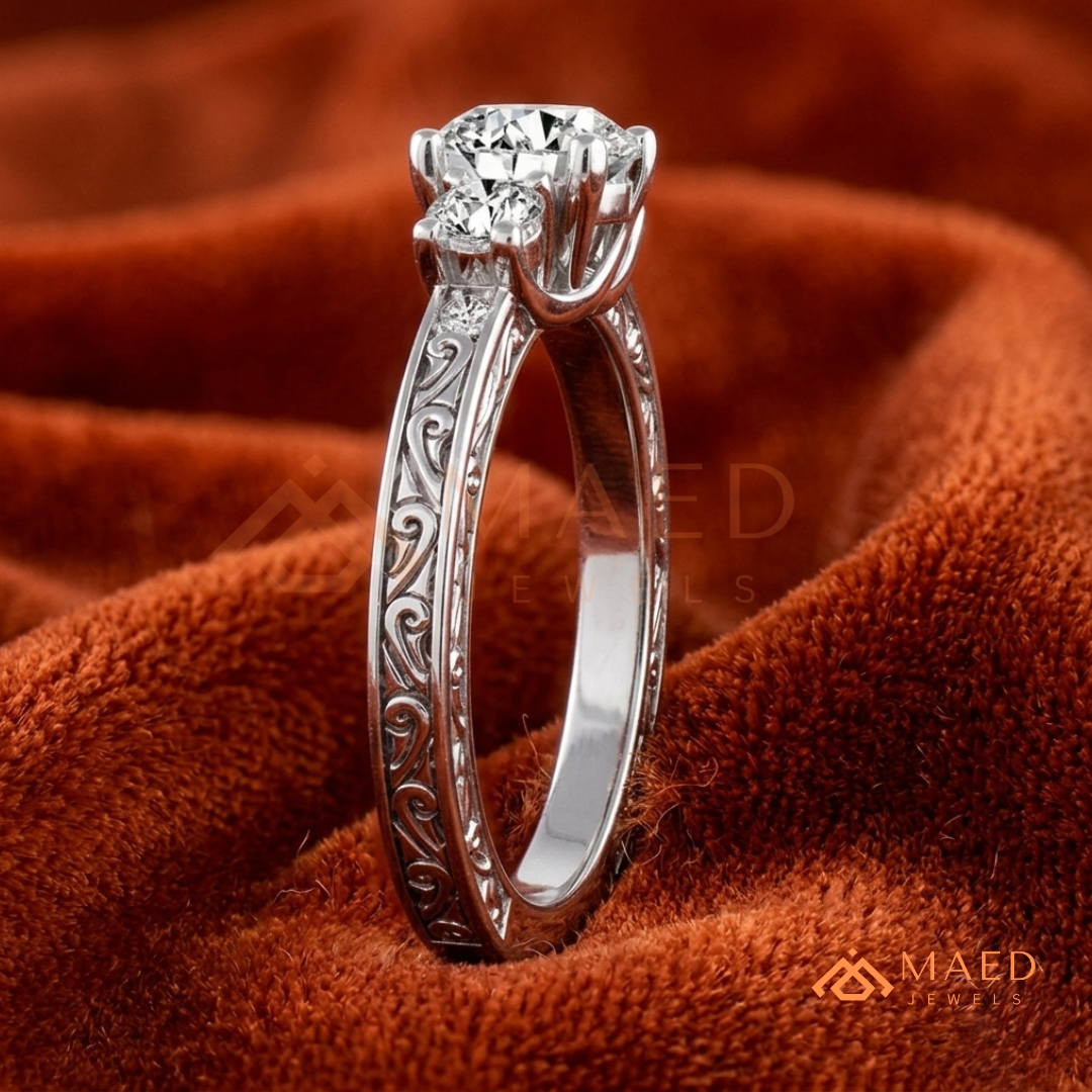 Past Present Future Round Cut Ring in 14K Yellow Gold, Rose Gold & Sterling Silver