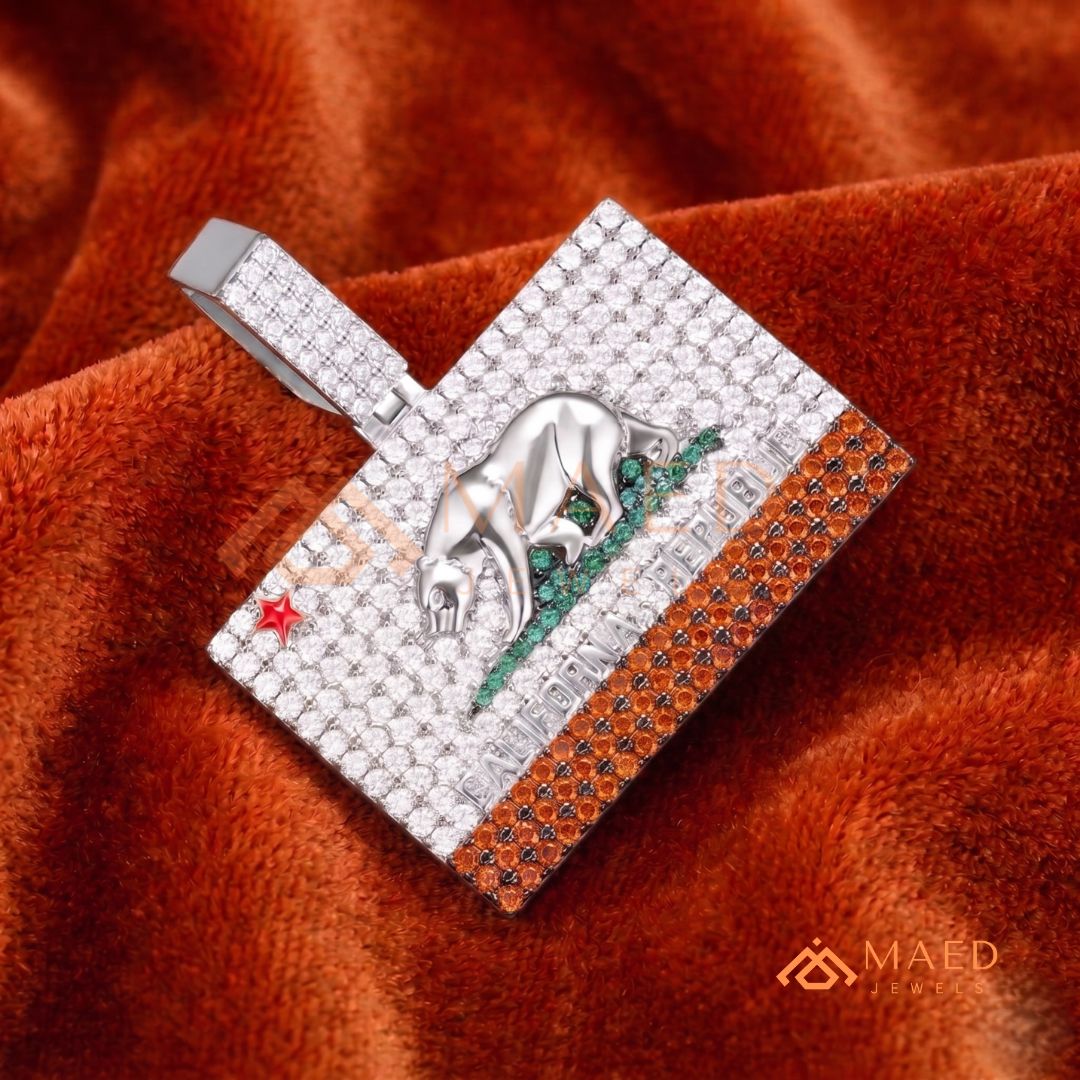 California Republic Bear Diamond Pendant - 14K Gold, Rose Gold & Sterling Silver Hip Hop Charm