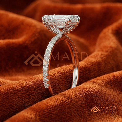 Radiant Cut Moissanite Engagement Ring in Sterling Silver, 14K White Gold & Rose Gold | Hidden Halo Diamond Band For Women