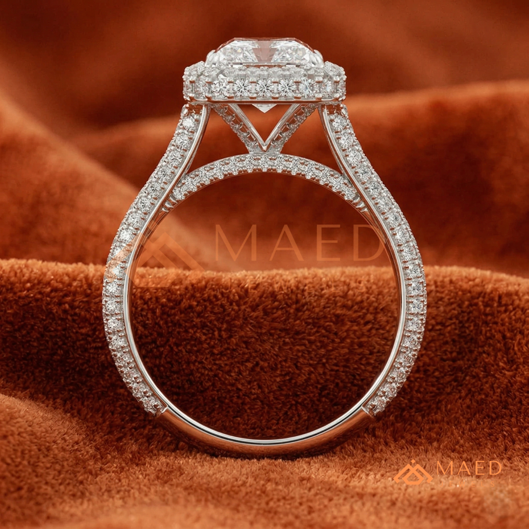 Radiant Cut Halo Engagement Ring in Sterling Silver, 14K Gold & 14K Rose Gold
