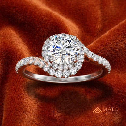 Moissanite Bypass Halo Engagement Ring in 14K Gold, Rose Gold & Sterling Silver | Twisted Pave Diamond Accent Ring for Women