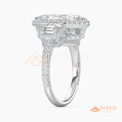 Vintage Marquise Cut 3-Stone Halo Ring with Triple-Row Pavé Band