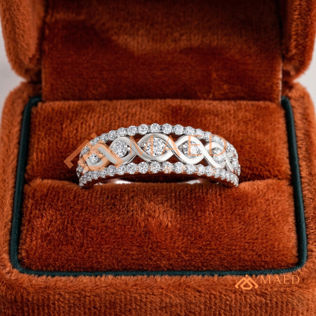 Infinite Love Braided Pavé Statement Ring in Silver, 14K Yellow Gold, or Rose Gold