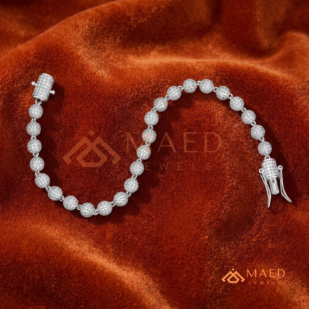 Iced-Out Pavé Ball Tennis Bracelet – 925 Silver, Gold & Rose Gold