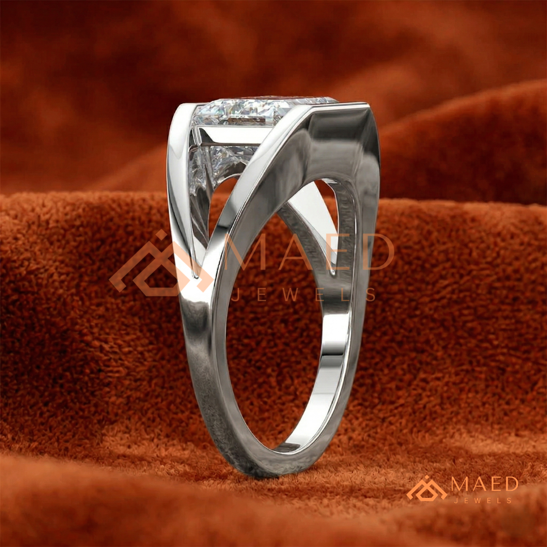 East West Emerald Cut Engagement Ring | Modern Architectural Bezel Ring | 14K Gold, Rose Gold & Sterling Silver
