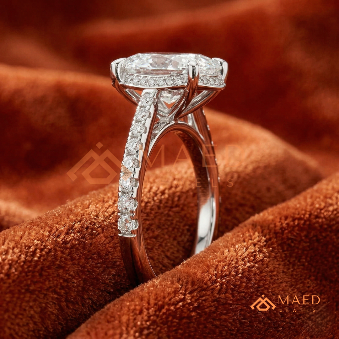 Oval Cut Hidden Halo Engagement Ring | Pavé Band in 14k Gold, Rose Gold & Silver