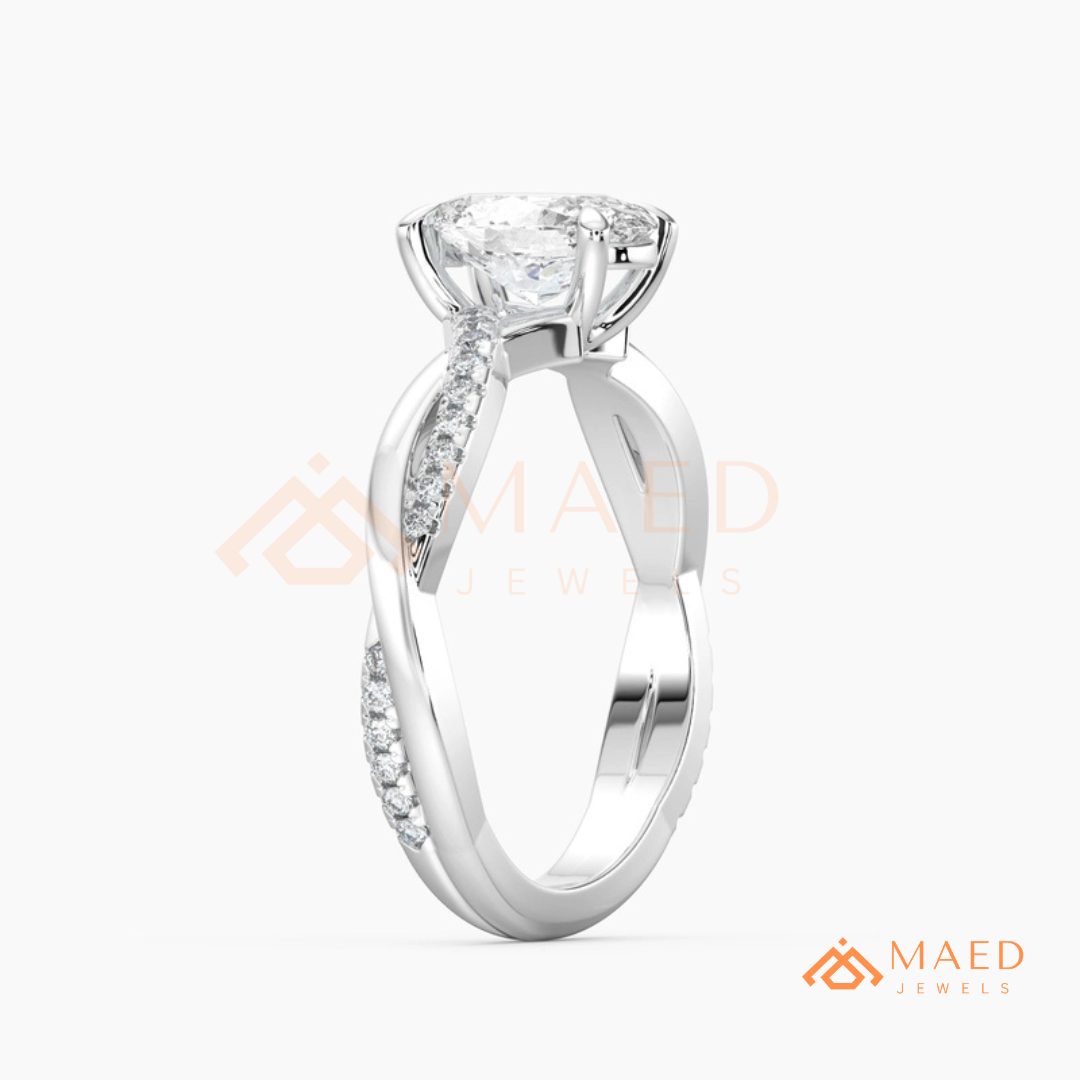 Oval Cut Twisted Infinity Engagement Ring in 14K Gold, Rose Gold & Silver | Entwined Pave Moissanite Wedding Ring for Women