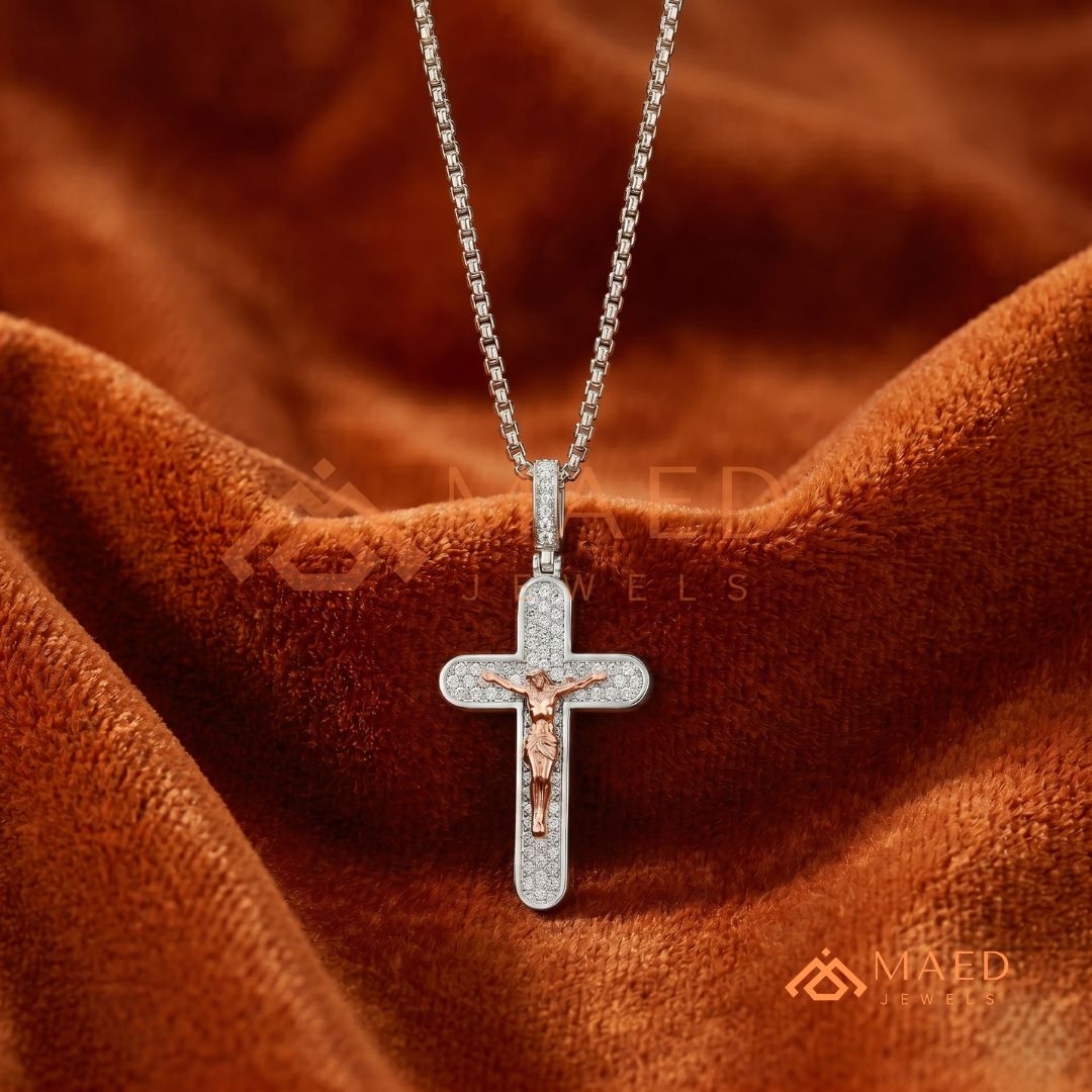 Heavy Micro Pavé Jesus Christ Cross Charm – Dual-Tone Statement Pendant