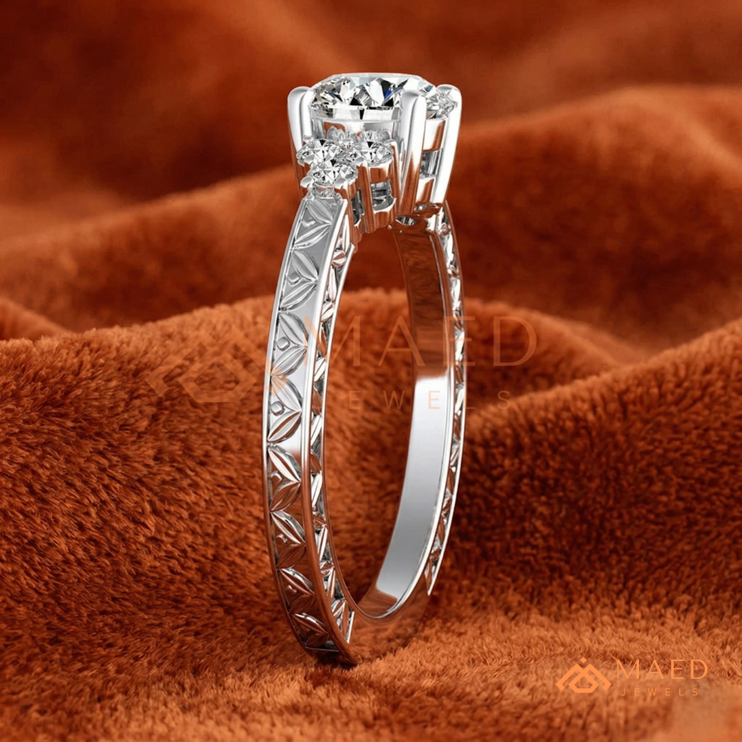 Vintage Princess Cut Three-Stone Engraved Ring | 14K Gold, Rose Gold & Silver