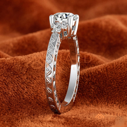 Vintage Princess Cut Three-Stone Engraved Ring | 14K Gold, Rose Gold & Silver
