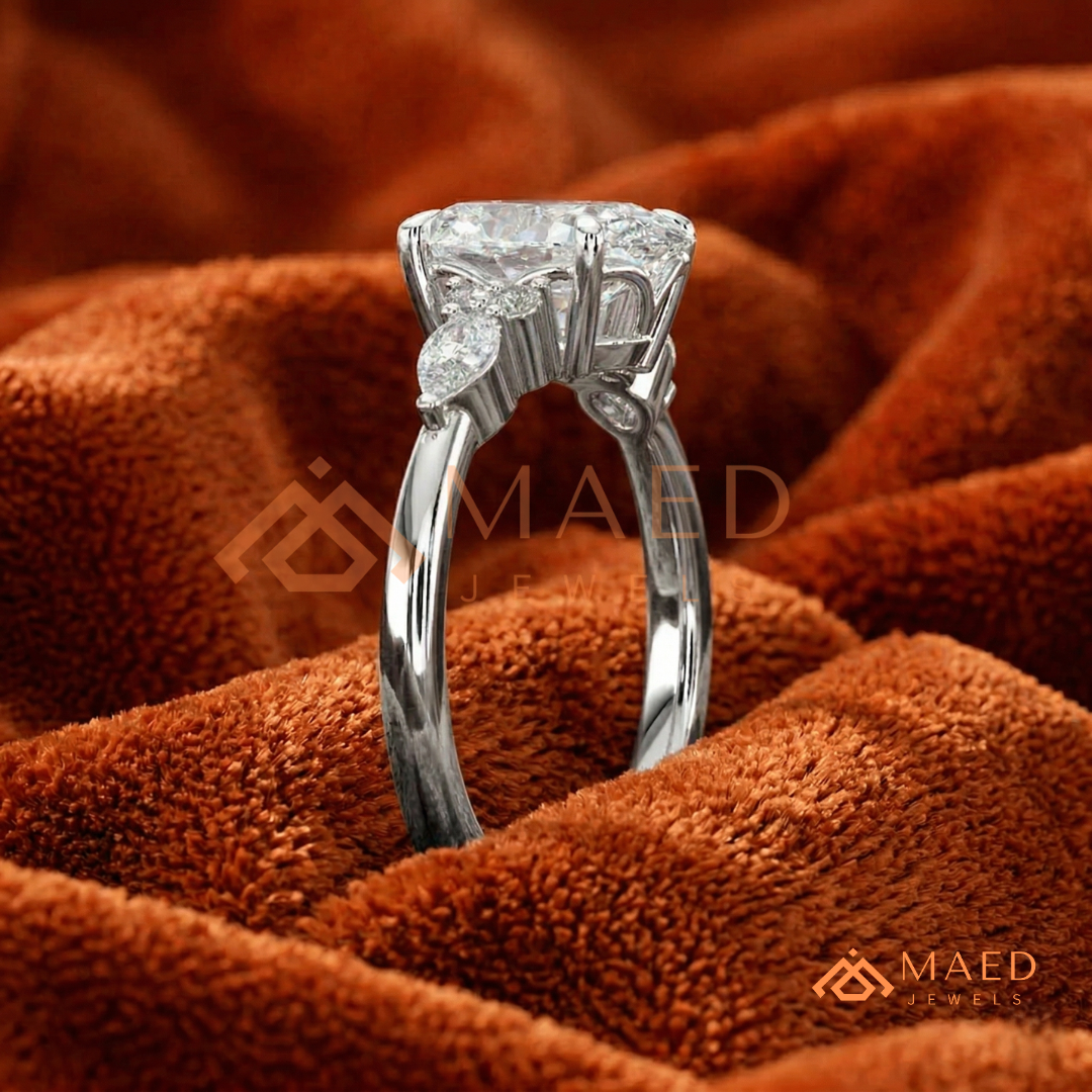 Oval Cut Cluster Engagement Ring | Pear & Round Side Stones in 14K Gold & Silver