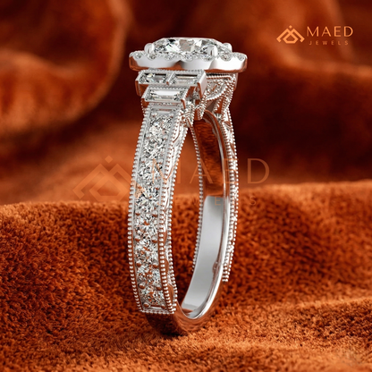 Heirloom Oval Halo [Gemstone Type] Ring with Filigree Band in 14K Gold, Rose Gold & Silver