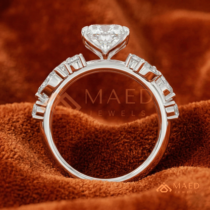Asymmetric Oval Cut Cluster Engagement Ring | Marquise Leaf Vine Band