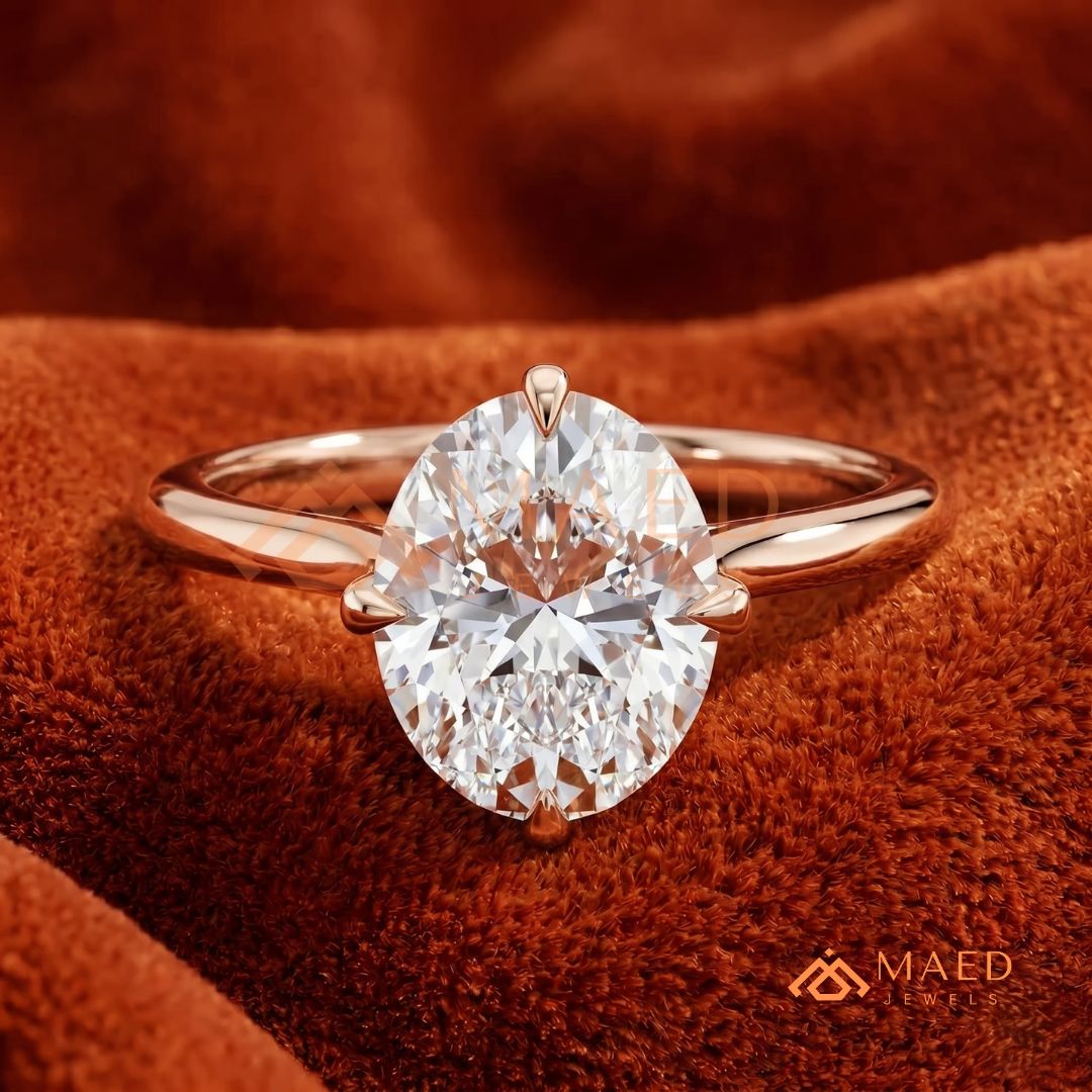 Elongated Oval Cut Solitaire Engagement Ring | 14k Gold, Rose Gold & Sterling Silver