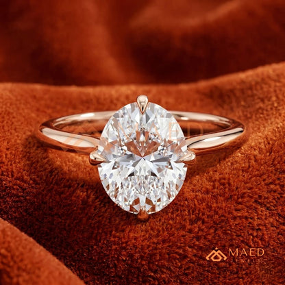 Elongated Oval Cut Solitaire Engagement Ring | 14k Gold, Rose Gold & Sterling Silver