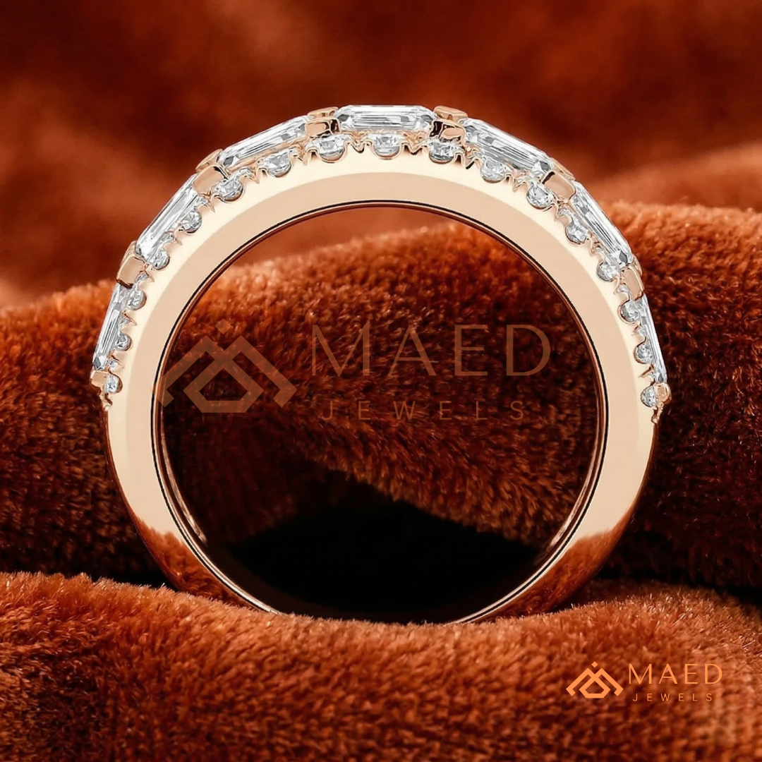 The Empress Triple-Row Eternity Band | Emerald & Round Cut Cluster Ring