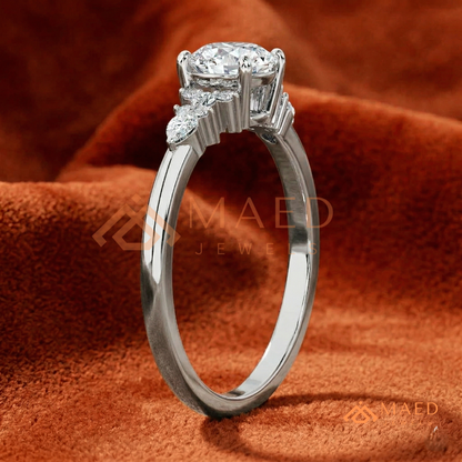 Round Cut Cluster Engagement Ring in 14K Gold, Rose Gold & Silver | Vintage Pear Accent Moissanite Ring for Women