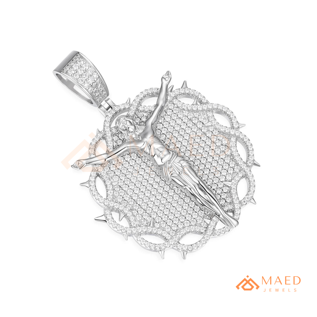 Iced Out Crown of Thorns Jesus Piece Pendant - Available in Silver, 14K Gold & 14K Rose Gold