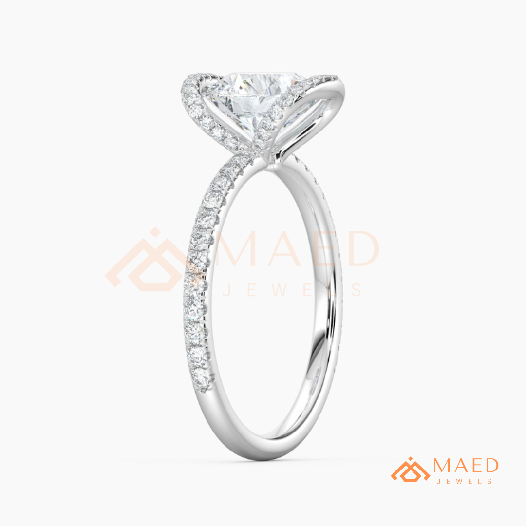 Modern Round Cut Open Arc Halo Engagement Ring in 14K Gold, Rose Gold & Silver