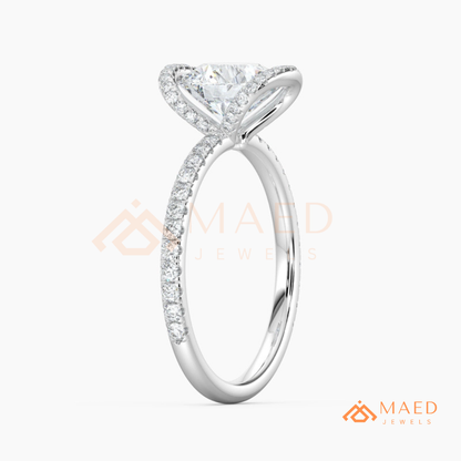 Modern Round Cut Open Arc Halo Engagement Ring in 14K Gold, Rose Gold & Silver