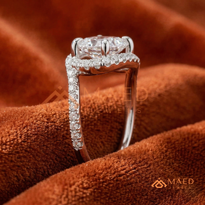 East-West Oval Cut Halo Engagement Ring | Bypass Pavé Band in 14K Gold, Rose Gold & Sterling Silver