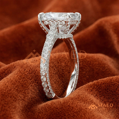 Radiant Cut Engagement Ring with Three-Row Pavé Band | 14k Gold, Rose Gold & Silver