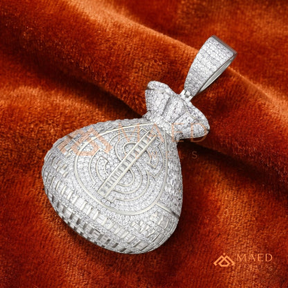 Fully Iced Out Money Bag Pendant – Baguette & Micro Pave Hip Hop Necklace