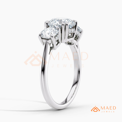 Three-Stone Round Cut Engagement Ring | Classic Trilogy Setting in 14K Gold, Rose Gold & Silver