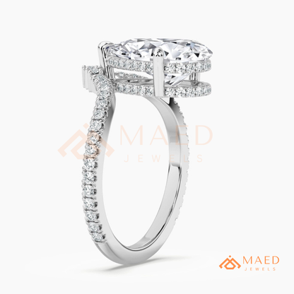 Pear Cut Chevron Engagement Ring in Sterling Silver, 14K Gold & 14K Rose Gold