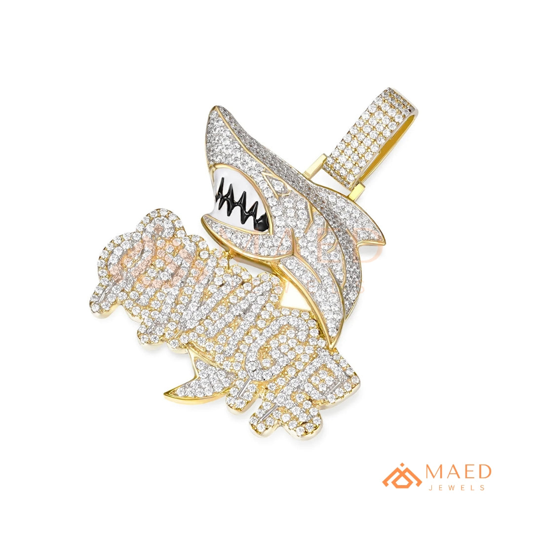 Iced-Out "SAVAGE" Shark Pendant – Micro-Pave Diamond Finish
