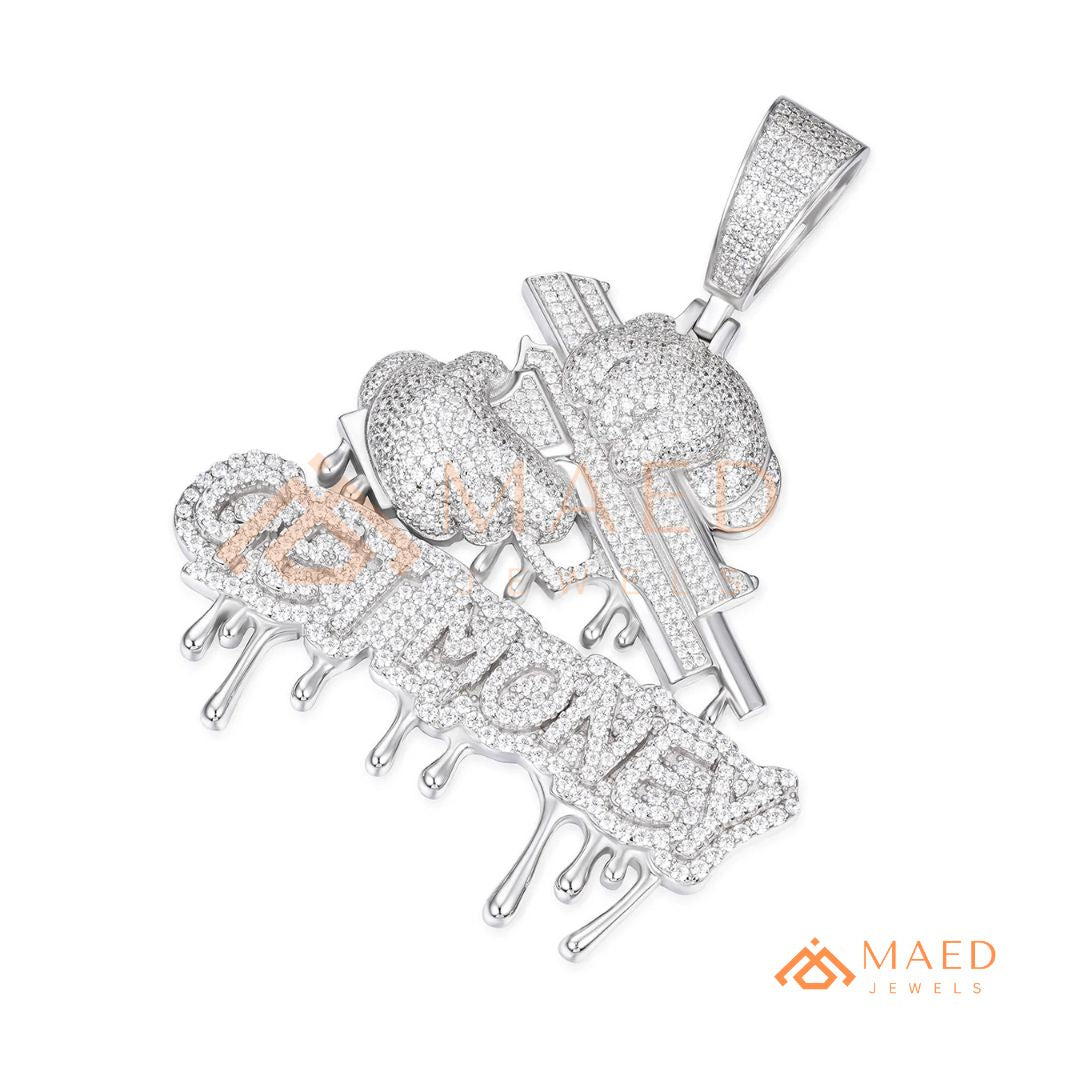 Iced Out "GET MONEY" Drip Pendant – 14K Gold, Rose Gold & Sterling Silver Hip Hop Charm