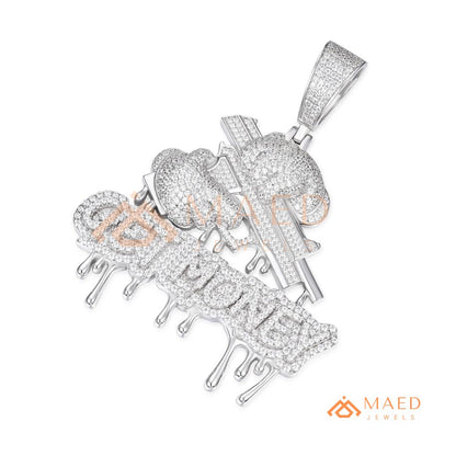 Iced Out "GET MONEY" Drip Pendant – 14K Gold, Rose Gold & Sterling Silver Hip Hop Charm