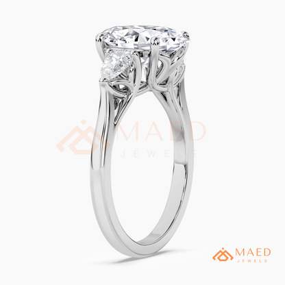 Oval Cut Engagement Ring with Pear Side Stones in Silver, 14K Gold, & 14K Rose Gold