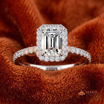 Emerald Cut Halo Engagement Ring in Sterling Silver, 14K Gold & 14K Rose Gold
