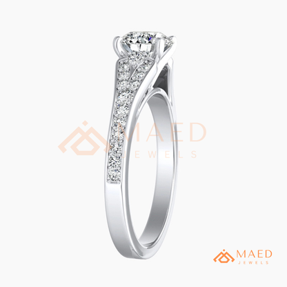 Round Cut Engagement Ring with Pavé Accents in 14K Gold, Rose Gold or Silver