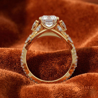 Radiant Cut Engagement Ring with Marquise Cluster Band in Silver, 14K Gold, & 14K Rose Gold