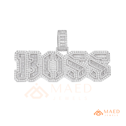 Custom Iced Out "BOSS" Letter Pendant Necklace in 14K Gold, Rose Gold & Sterling Silver