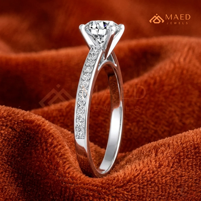 Elegant Oval-Cut Solitaire Engagement Ring with Pavé Band