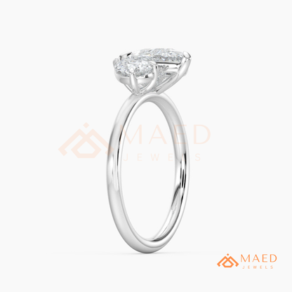 Toi et Moi Dual Pear Cut Bypass Engagement Ring in 14K Gold, Rose Gold & Silver