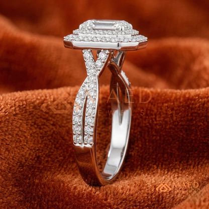 Radiant Cut Double Halo Engagement Ring with Twisted Band | 14k White Gold 14k Rose Gold,14K GOLD