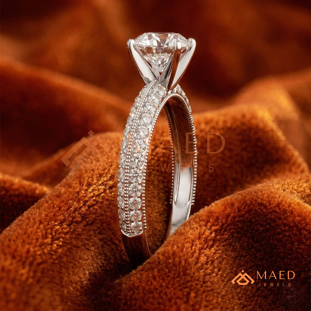 Vintage-Inspired Halo Diamond Simulant Ring in 14K Yellow Gold, Rose Gold & Sterling Silver