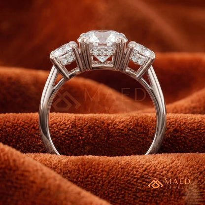 Three-Stone Round Cut Engagement Ring | Classic Trilogy Setting in 14K Gold, Rose Gold & Silver