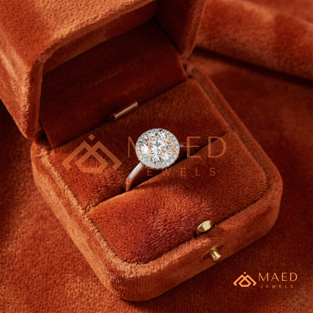 Classic Round Cut Moissanite Halo Engagement Ring in 925 Sterling Silver, 14K Gold & 14K Rose Gold | Solitaire Halo Wedding Ring for Women
