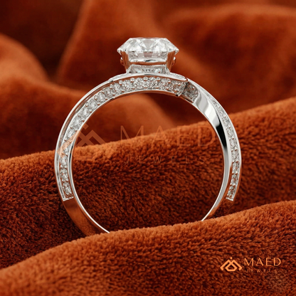 Oval Cut Bypass Halo Engagement Ring | Swirl Pavé Band in 14k Gold, Rose Gold & Silver