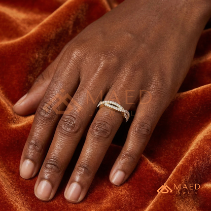 Double Row Twisted Infinity Diamond Wedding Band | Crossover Pavé Wave Ring in Silver, 14K Gold, & Rose Gold