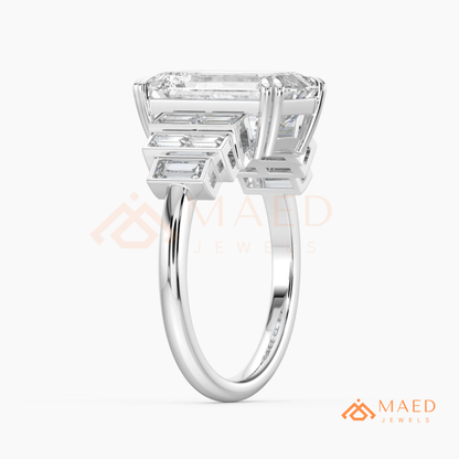 Radiant Cut Rectangular Halo Ring with Dome Triple-Row Pavé Band