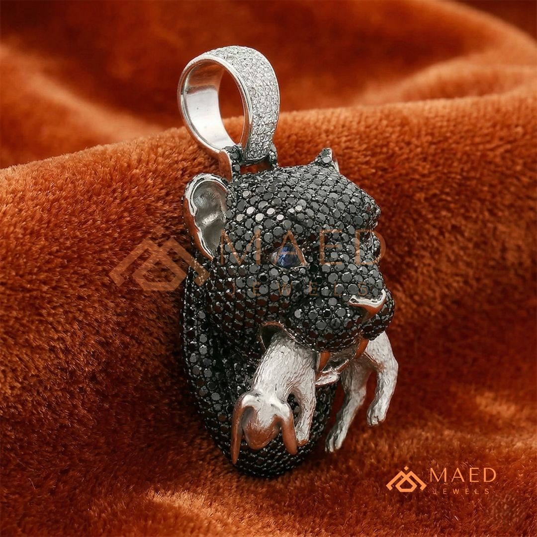Black Diamond Panther Head Pendant in Sterling Silver, 14K Gold & Rose Gold