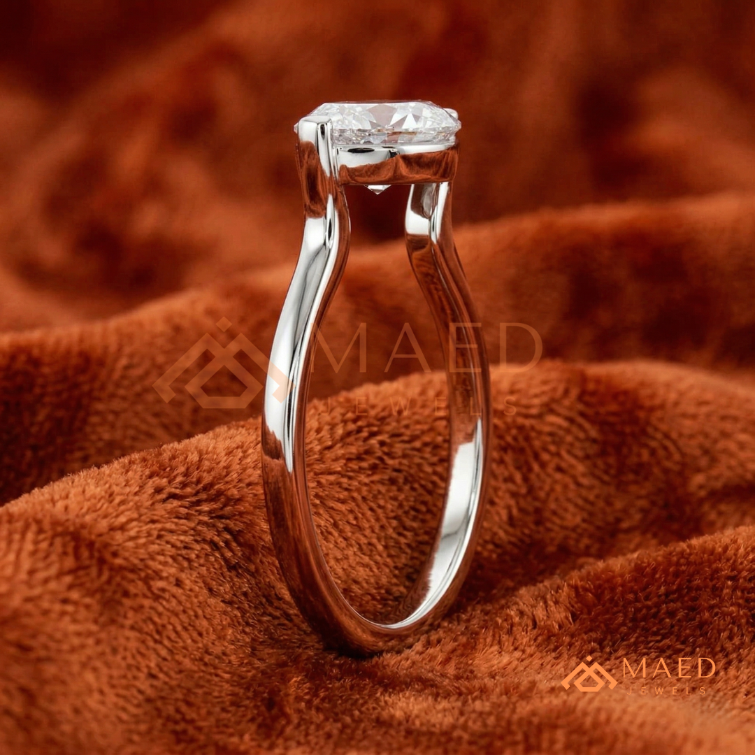 Horizontal Marquise Solitaire Ring with V-Prongs in Silver, 14K Yellow or Rose Gold
