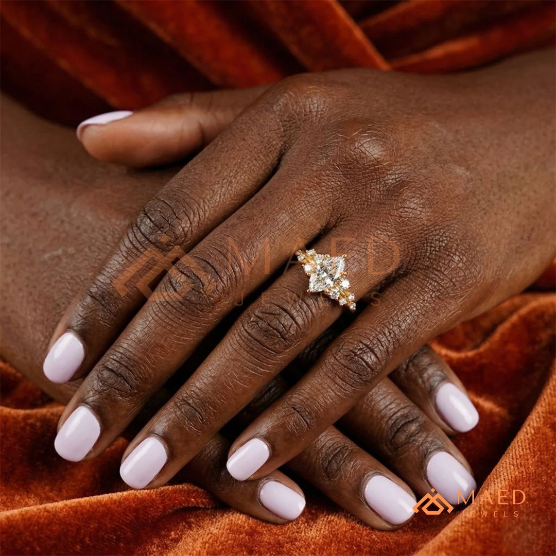 Vintage Marquise Cut Cluster Engagement Ring in 14K Gold, Rose Gold & Silver