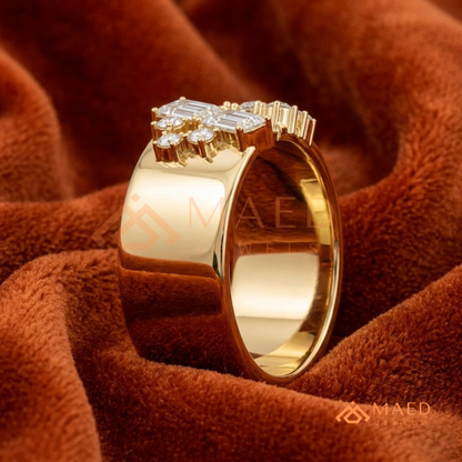 The Mosaic Wide Open Band | Baguette & Round Cluster Statement Ring